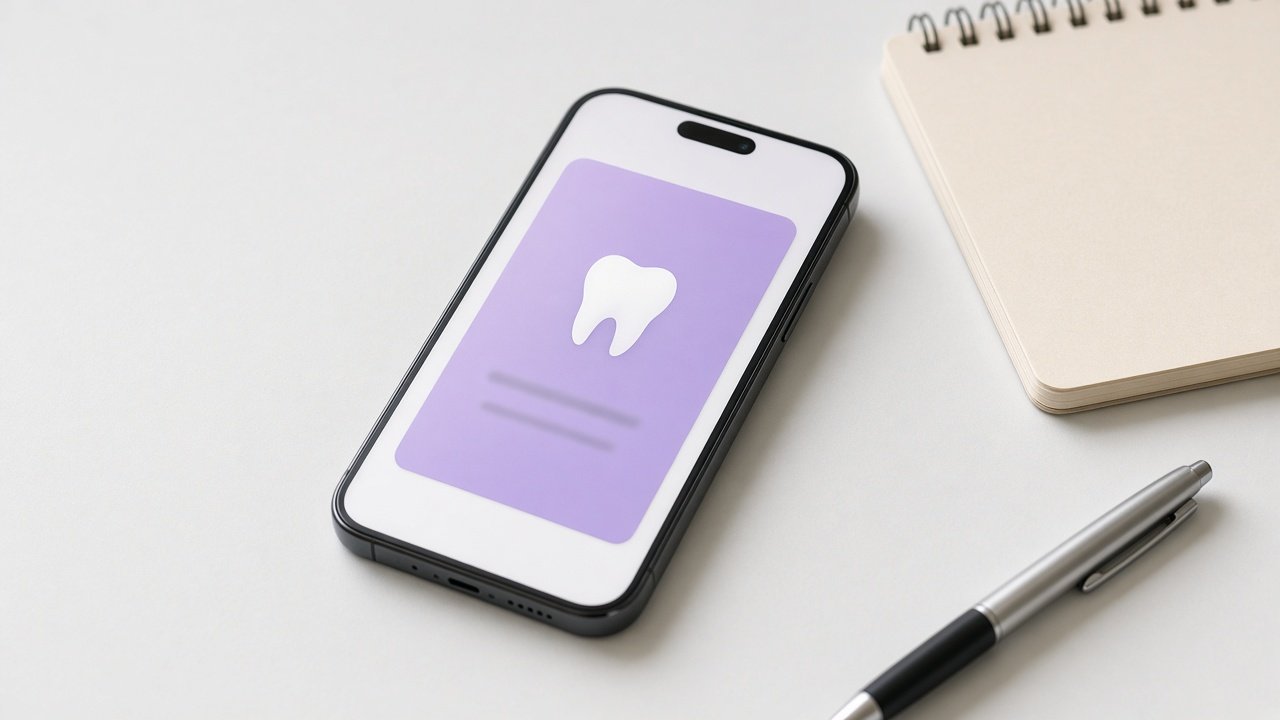 Phone showing a dental clinic announcement