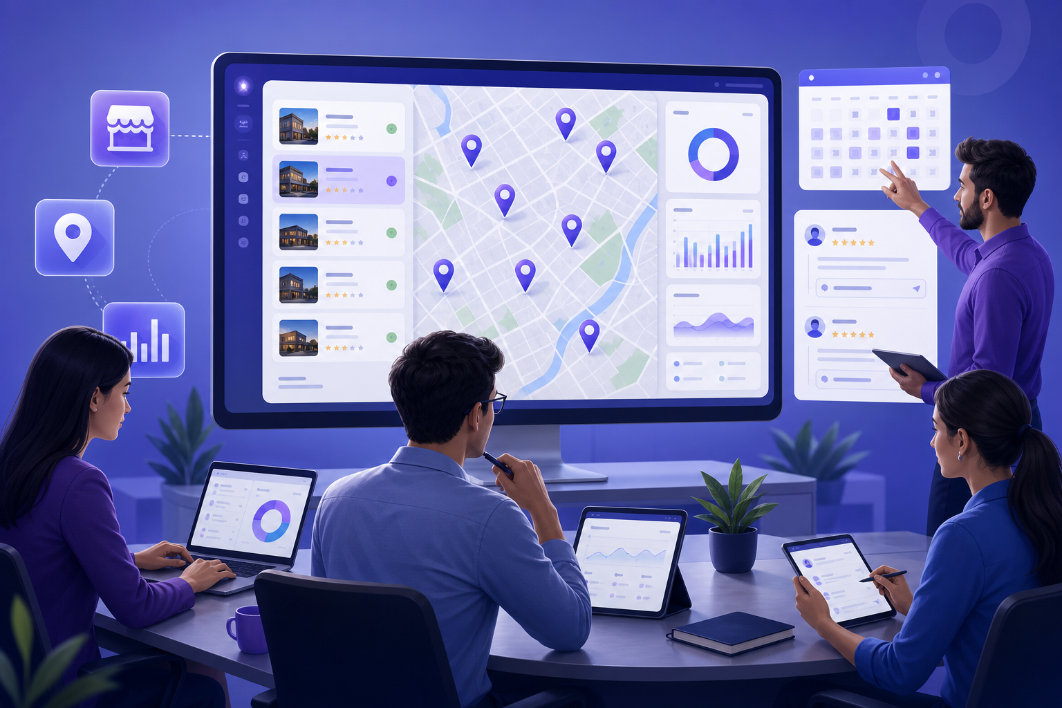 GMB management agency multi-location team illustration