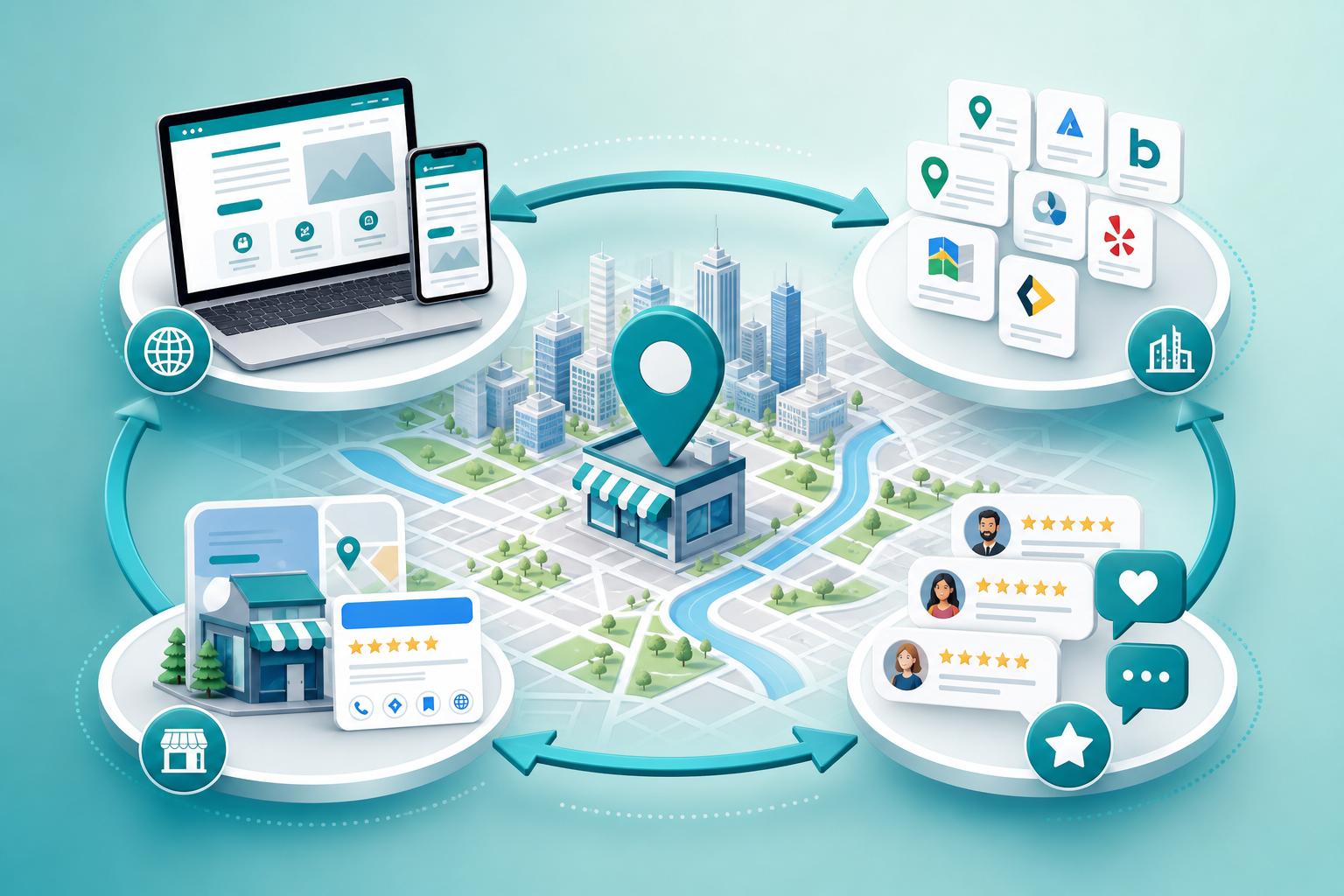 Local SEO connected workflow cycle illustration